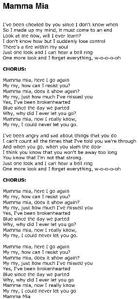 mamma mia lyrics|mamma mia songs with words.